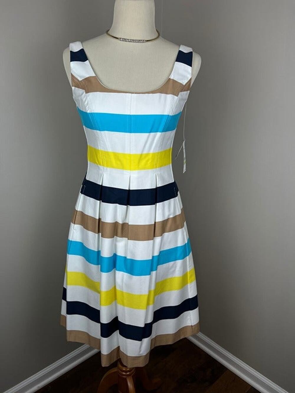 NWT Nine West Summer Dress pockets pleated stripes 4